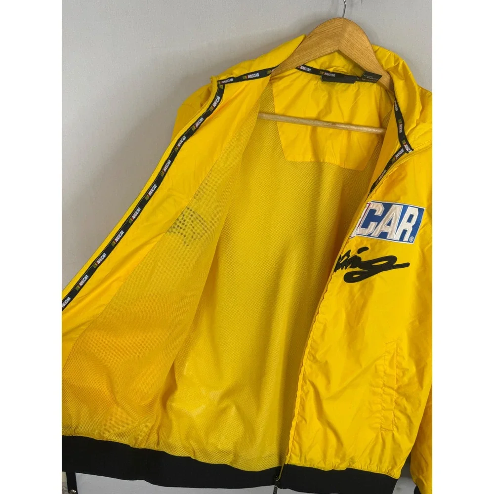 NASCAR Racing Windbreaker Jacket Yellow Full Zip Mesh Lined Mens Small